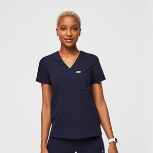 Figs 'Catarina' One-Pocket Short Sleeve Scrubs V-Neck Top in Navy Blue Size XS